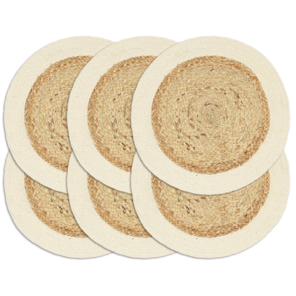 vidaXL Placemats 6 pcs Plain Natural 38 cm Round Jute and Cotton
