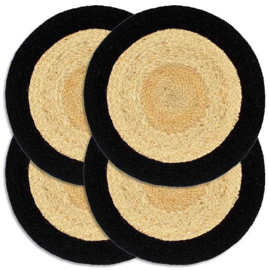 133856 vidaXL Placemats 4 pcs Natural and Black 38 cm Jute and Cotton