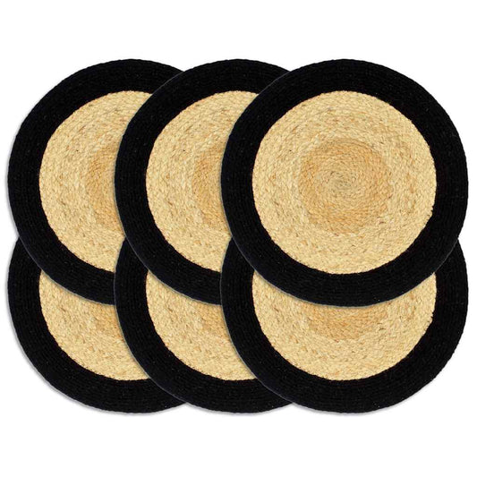 133857 vidaXL Placemats 6 pcs Natural and Black 38 cm Jute and Cotton