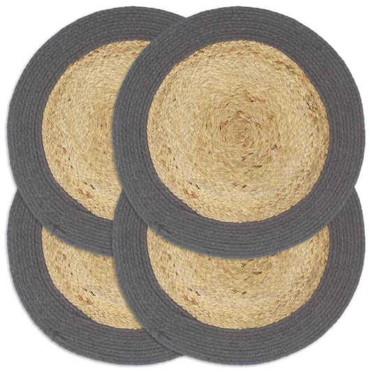 133858 vidaXL Placemats 4 pcs Natural and Anthracite 38 cm Jute and Cotton