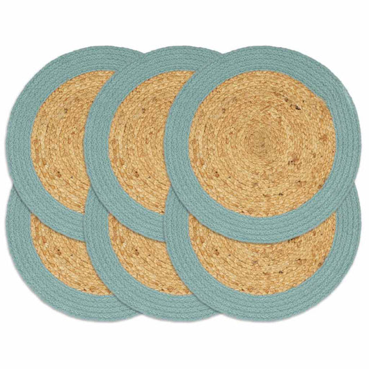 133865 vidaXL Placemats 6 pcs Natural and Green 38 cm Jute and Cotton
