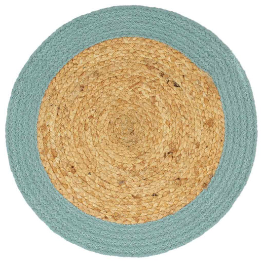 133865 vidaXL Placemats 6 pcs Natural and Green 38 cm Jute and Cotton
