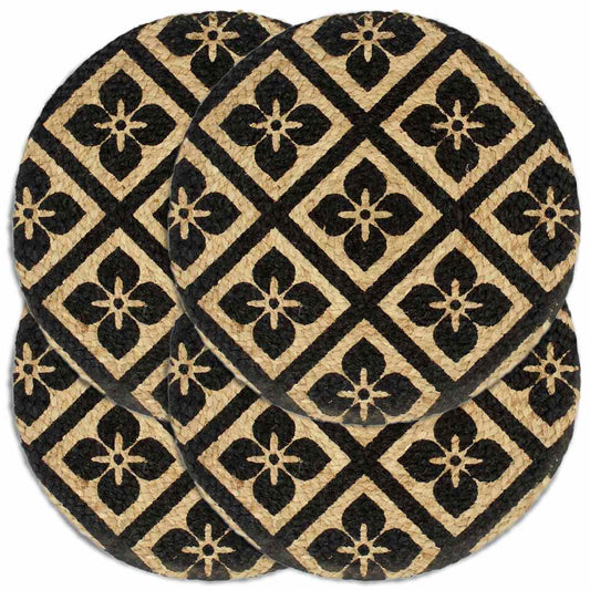 133868 vidaXL Placemats 4 pcs Black 38 cm Round Jute