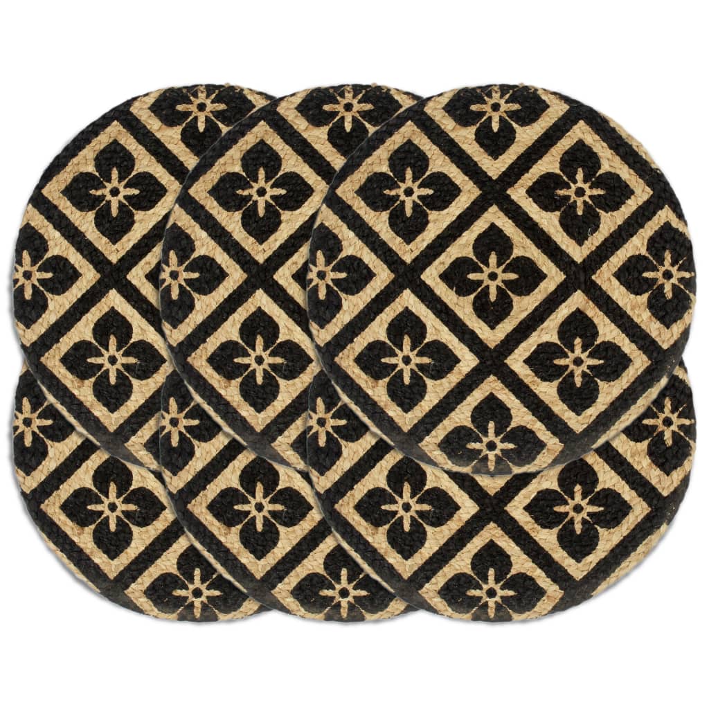 vidaXL Placemat | Set of 6 | Black | Jute | 38 cm diameter | Non-slip | Placemat