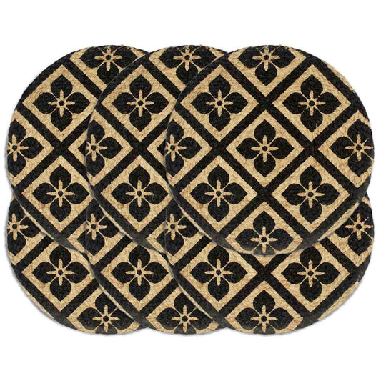 133869 vidaXL Placemats 6 pcs Black 38 cm Round Jute