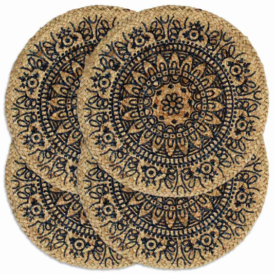 133870 vidaXL Placemats 4 pcs Dark Blue 38 cm Round Jute