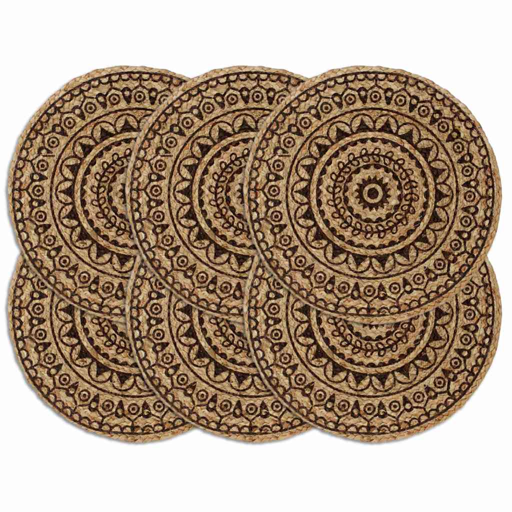 vidaXL Placemats 6 pcs Dark Brown 38 cm Round Jute