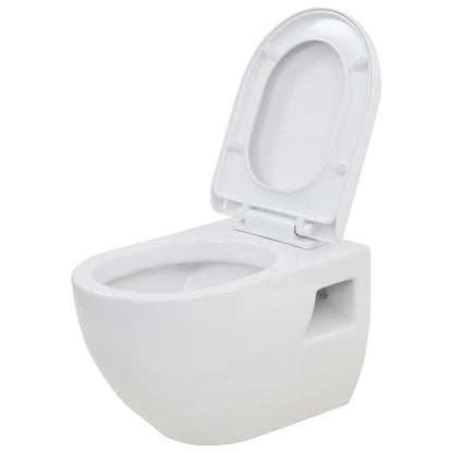 vidaXL Wall-Hung Toilet with Concealed Cistern Ceramic White