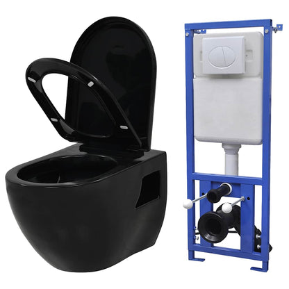 vidaXL Wall-Hung Toilet with Concealed Cistern Ceramic Black