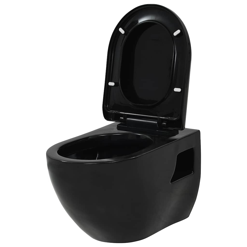 vidaXL Wall-Hung Toilet with Concealed Cistern Ceramic Black