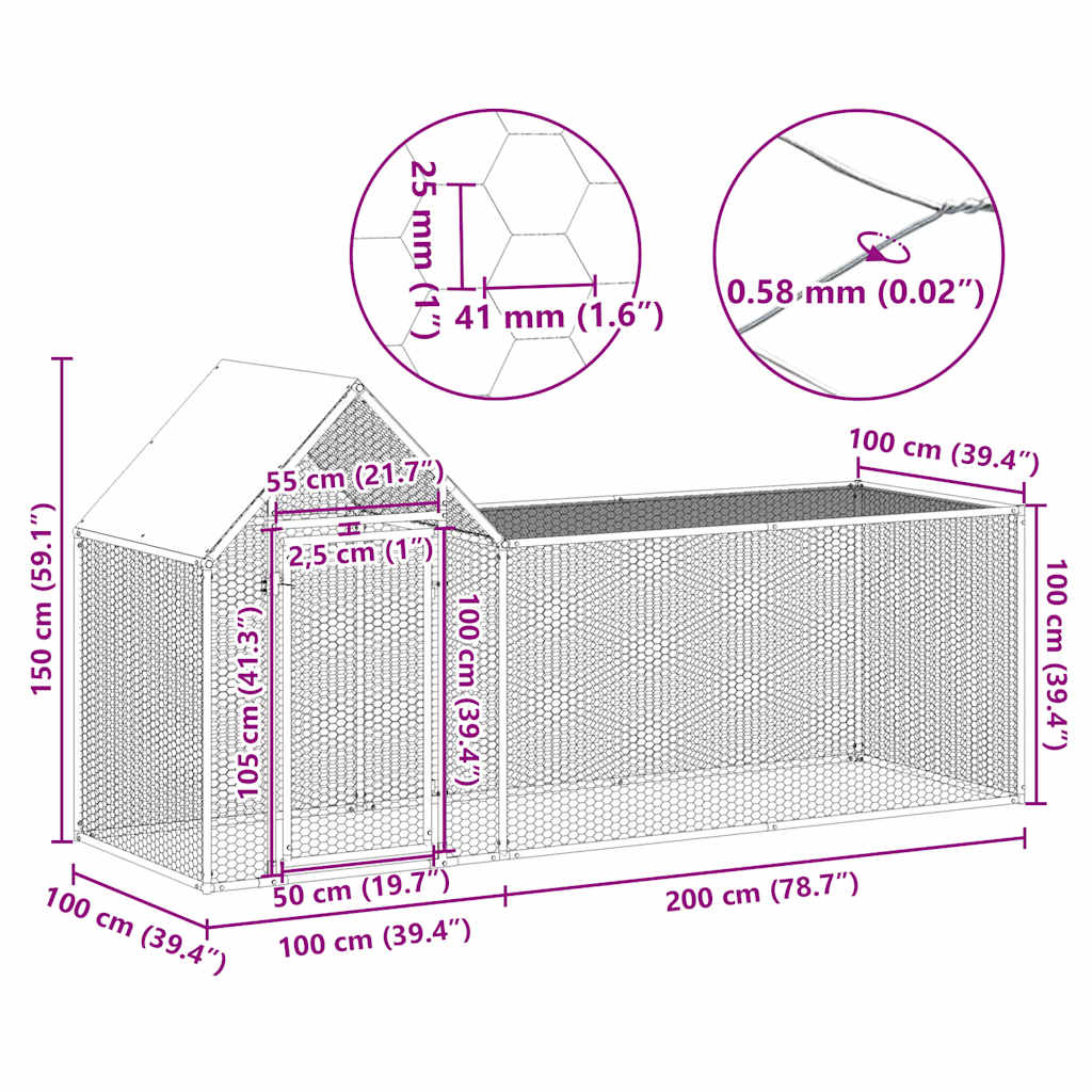 vidaXL Chicken Coop 3x1x1.5 m Galvanised Steel