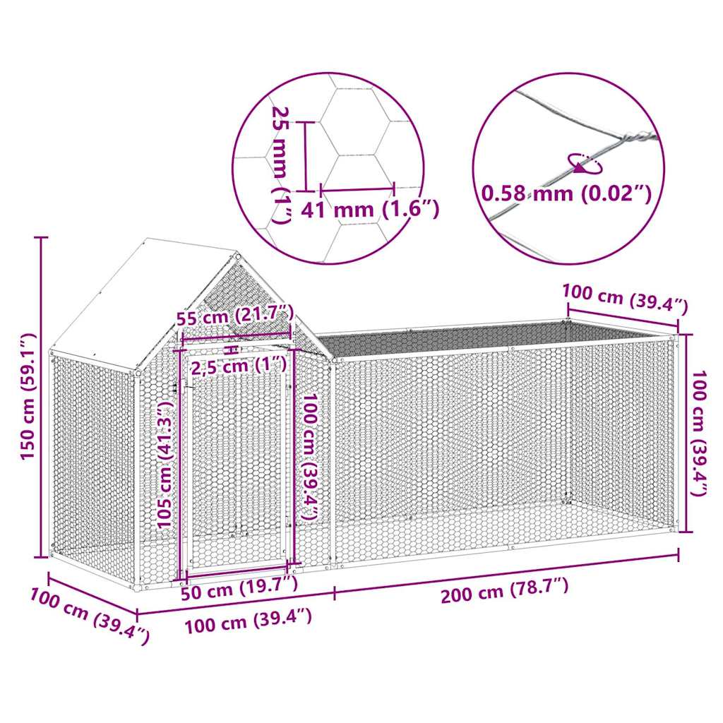 144554 vidaXL Chicken Coop 3x1x1,5 m Galvanised Steel