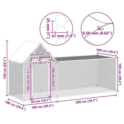 144554 vidaXL Chicken Coop 3x1x1,5 m Galvanised Steel