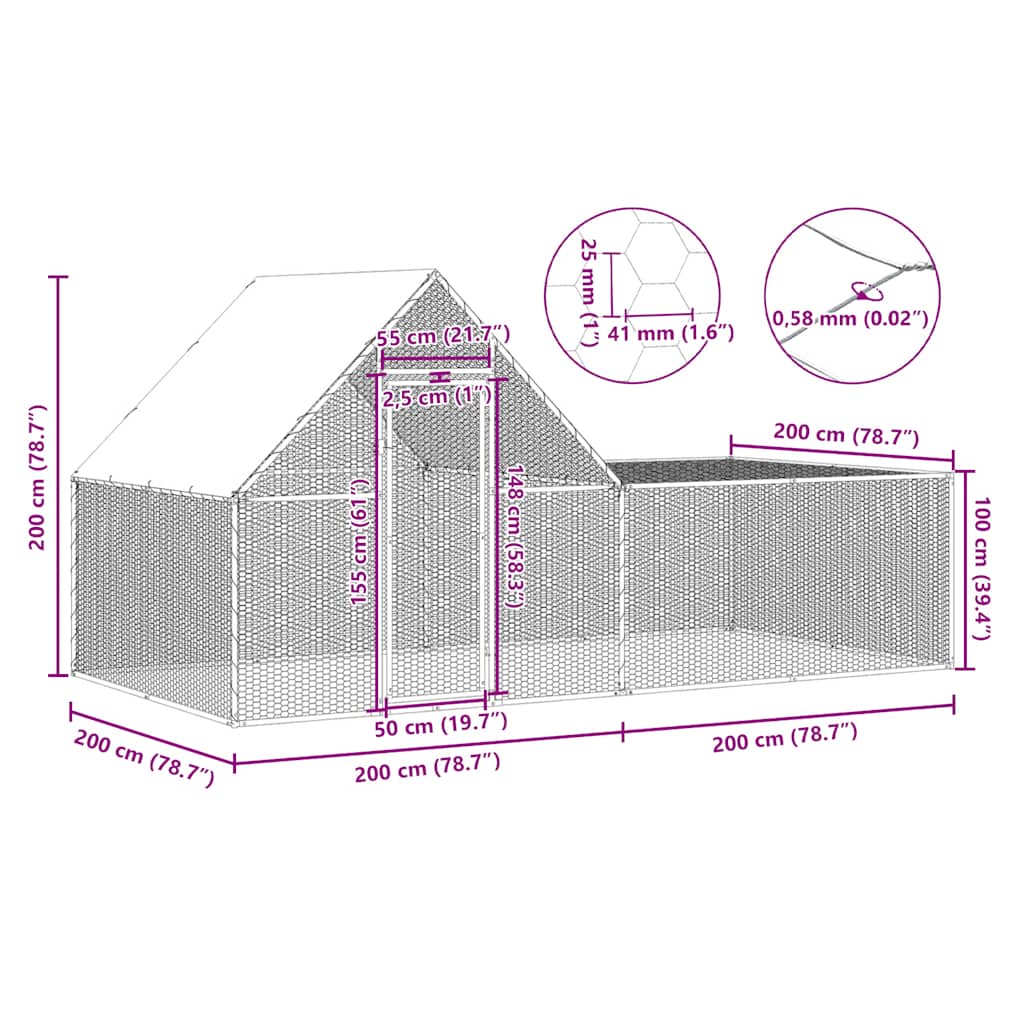 vidaXL Chicken Coop 4x2x2 m Galvanised Steel