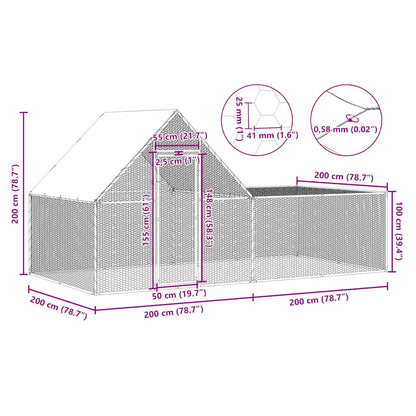 vidaXL Chicken Coop 4x2x2 m Galvanised Steel
