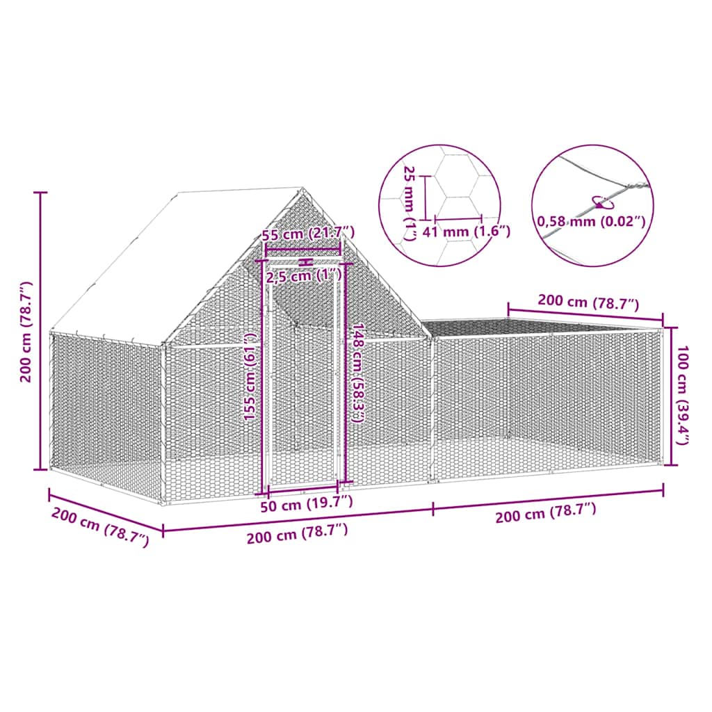 144556 vidaXL Chicken Coop 4x2x2 m Galvanised Steel