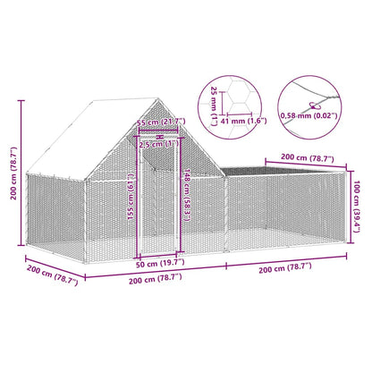 144556 vidaXL Chicken Coop 4x2x2 m Galvanised Steel