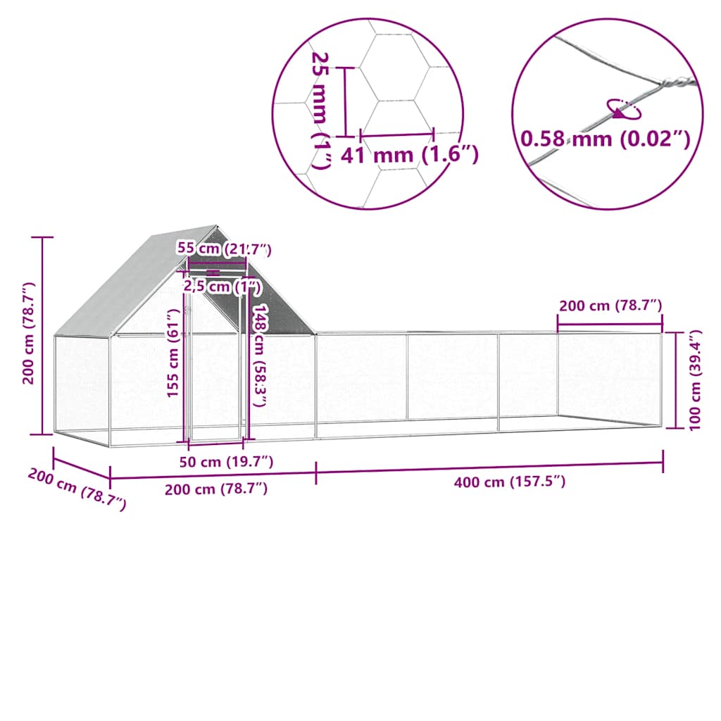 vidaXL Chicken Coop 6x2x2 m Galvanised Steel