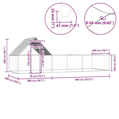 vidaXL Chicken Coop 6x2x2 m Galvanised Steel
