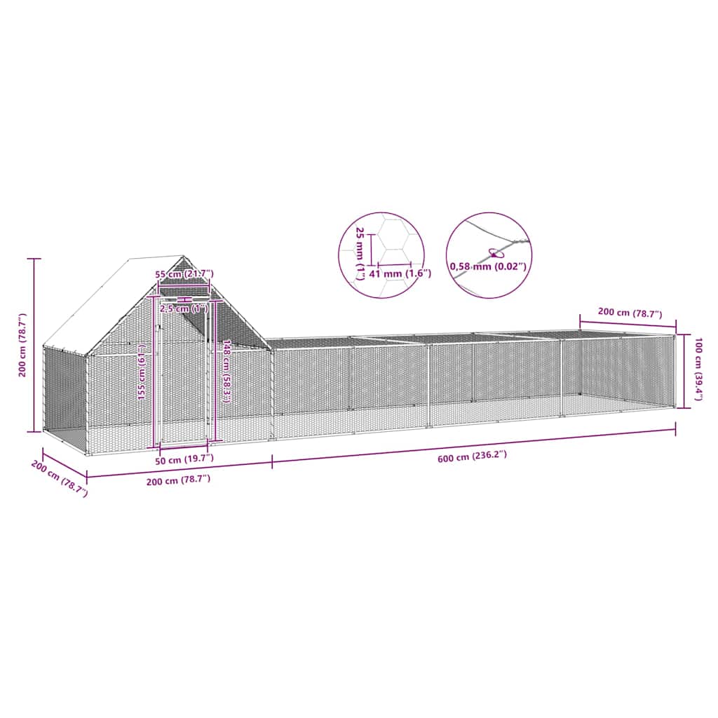 144558 vidaXL Chicken Coop 8x2x2 m Galvanised Steel