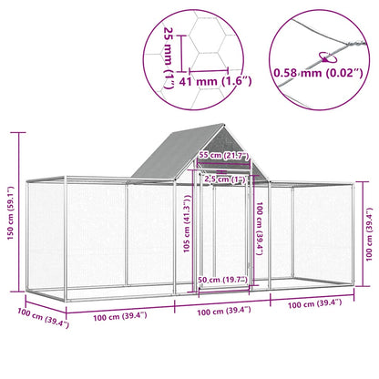 vidaXL Chicken Coop 3x1x1.5 m Galvanised Steel