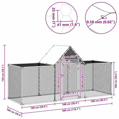 144559 vidaXL Chicken Coop 3x1x1,5 m Galvanised Steel