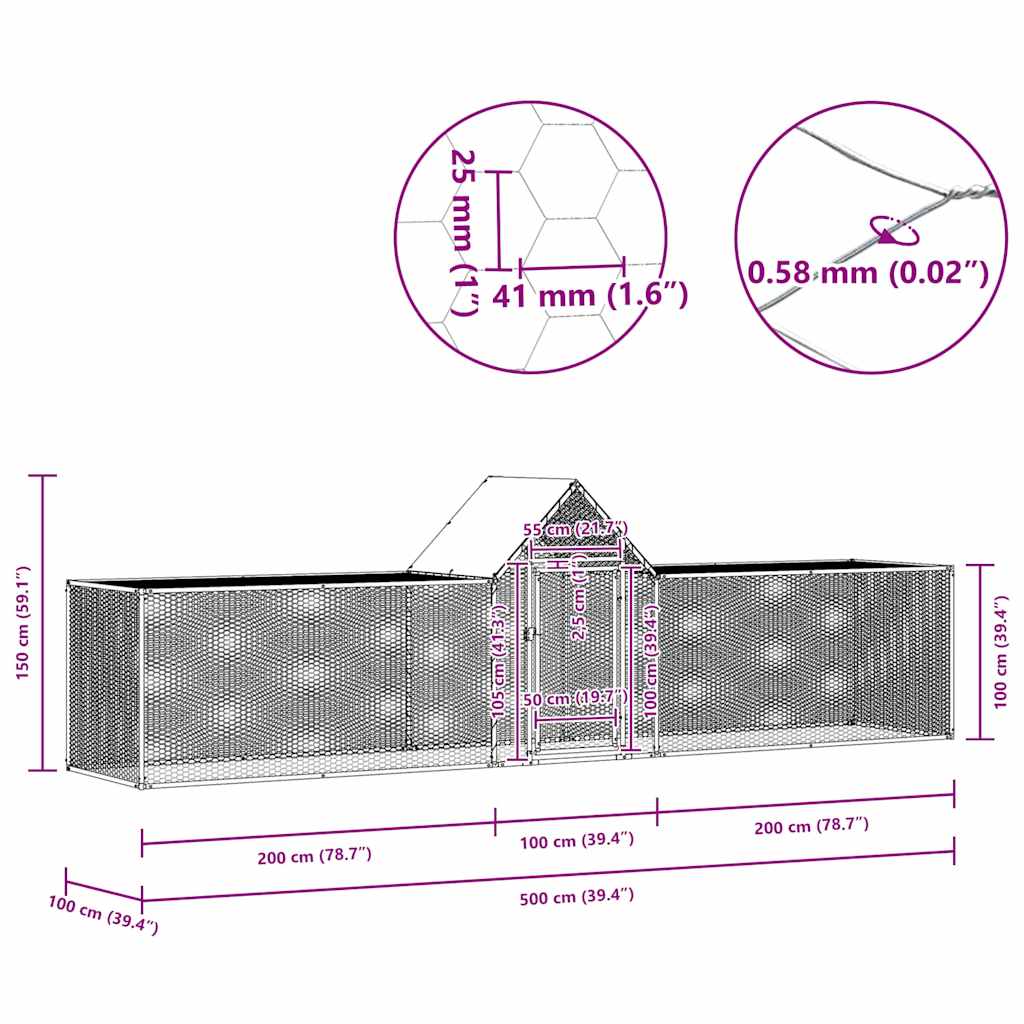 144560 vidaXL Chicken Coop 5x1x1,5 m Galvanised Steel