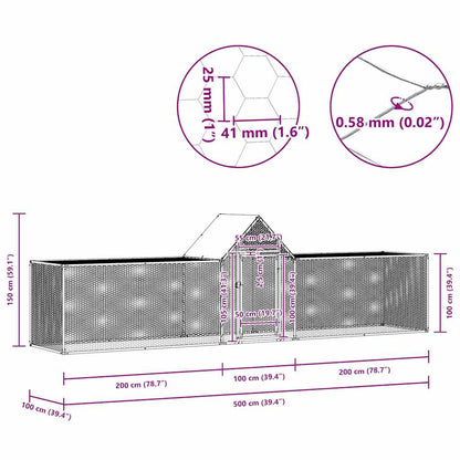 144560 vidaXL Chicken Coop 5x1x1,5 m Galvanised Steel