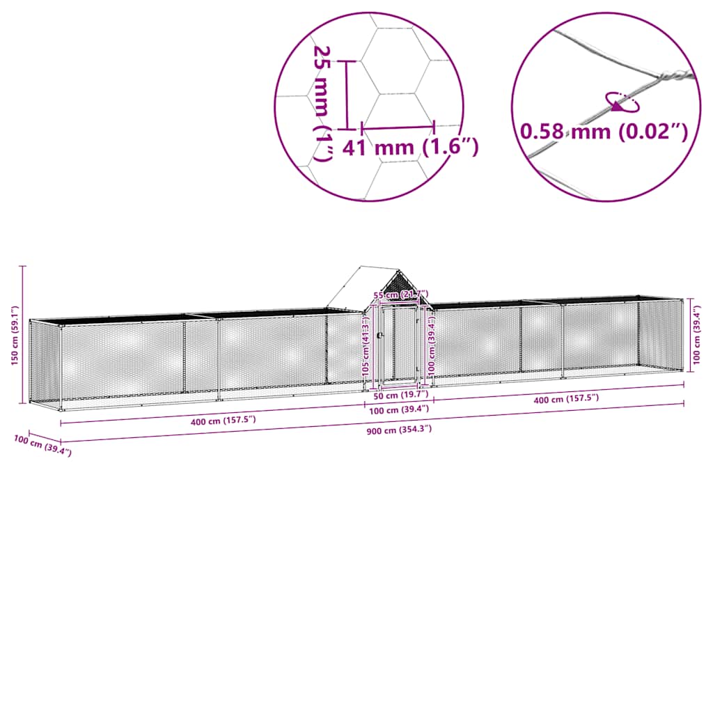 vidaXL Chicken Coop 9x1x1.5 m Galvanised Steel
