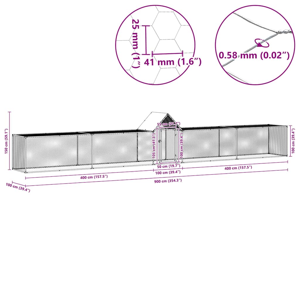 144561 vidaXL Chicken Coop 9x1x1,5 m Galvanised Steel