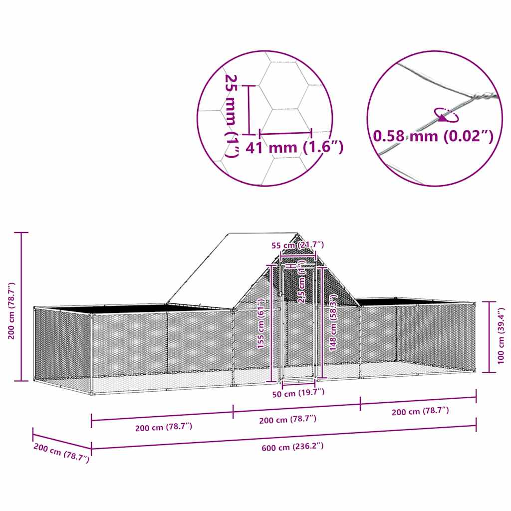 144562 vidaXL Chicken Coop 6x2x2 m Galvanised Steel