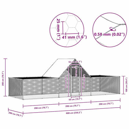 144562 vidaXL Chicken Coop 6x2x2 m Galvanised Steel