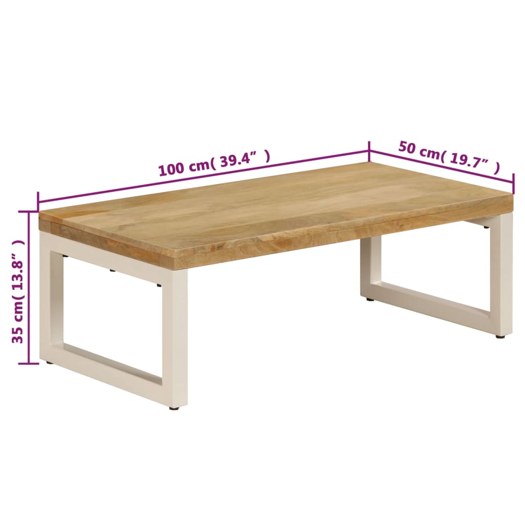 vidaXL Coffee Table | Natural wood and white steel | Solid mango wood and steel