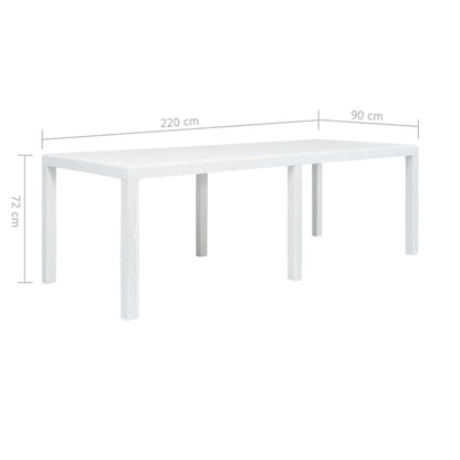 vidaXL Garden Table White 220x90x72 cm Plastic Rattan Look