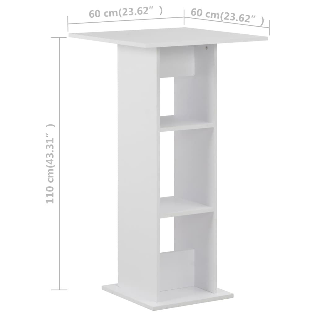 vidaXL Bar Table White 60x60x110 cm