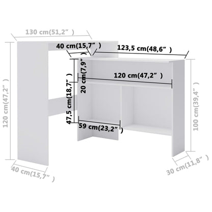 vidaXL Bar Table with 2 Table Tops White 130x40x120 cm