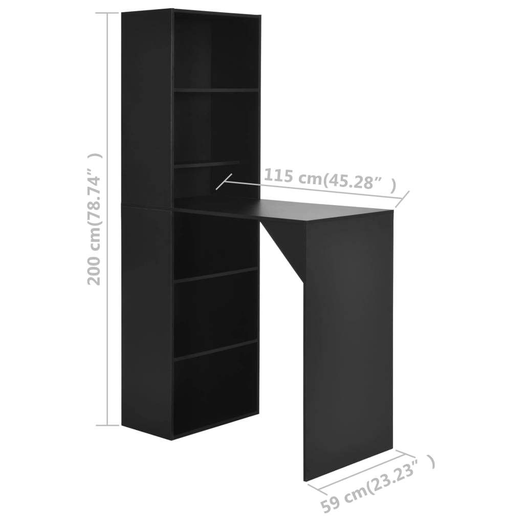 vidaXL Bar Table with Cabinet Black 115x59x200 cm