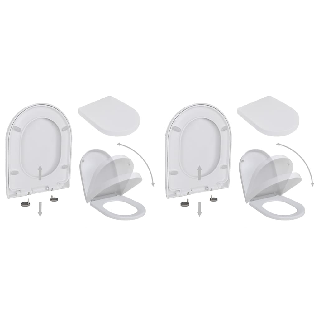 vidaXL Toilet Seats with Soft Close Lids 2 pcs Plastic White