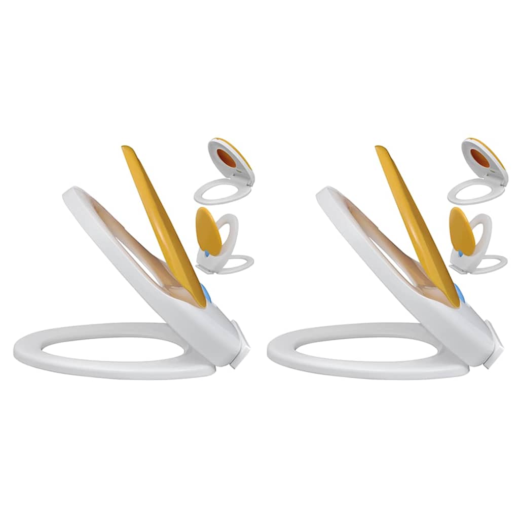 vidaXL Toilet Seats with Soft Close Lids 2 pcs Plastic White and Yellow