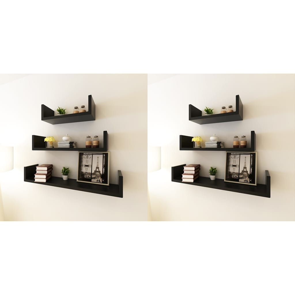 vidaXL Wall Shelves 6 pcs Black