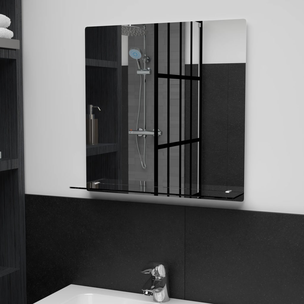 249437 vidaXL Wall Mirror with Shelf 50x50 cm Tempered Glass