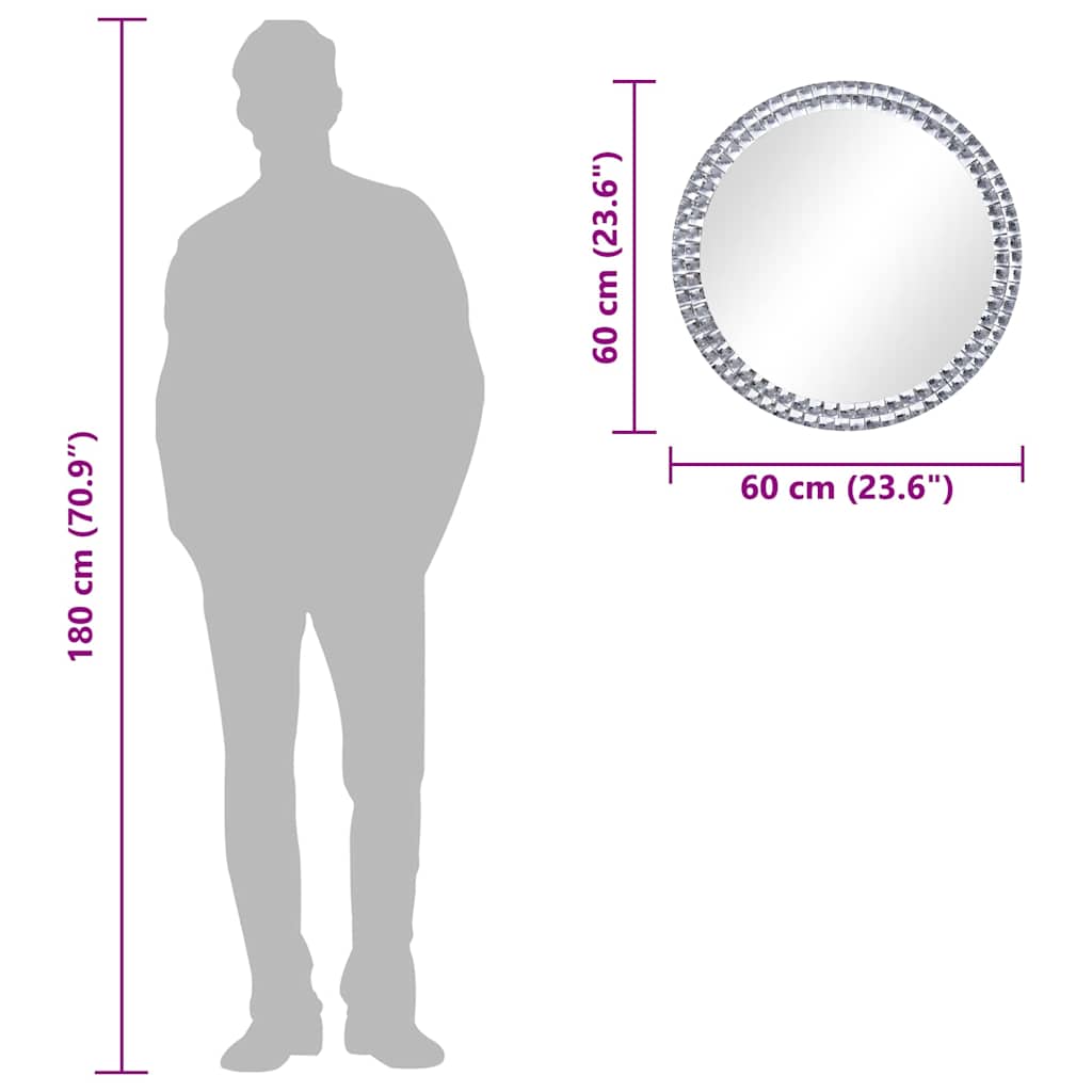 vidaXL Wall Mirror | Silver | Acrylic Crystal, Tempered Glass | 60 cm Diameter
