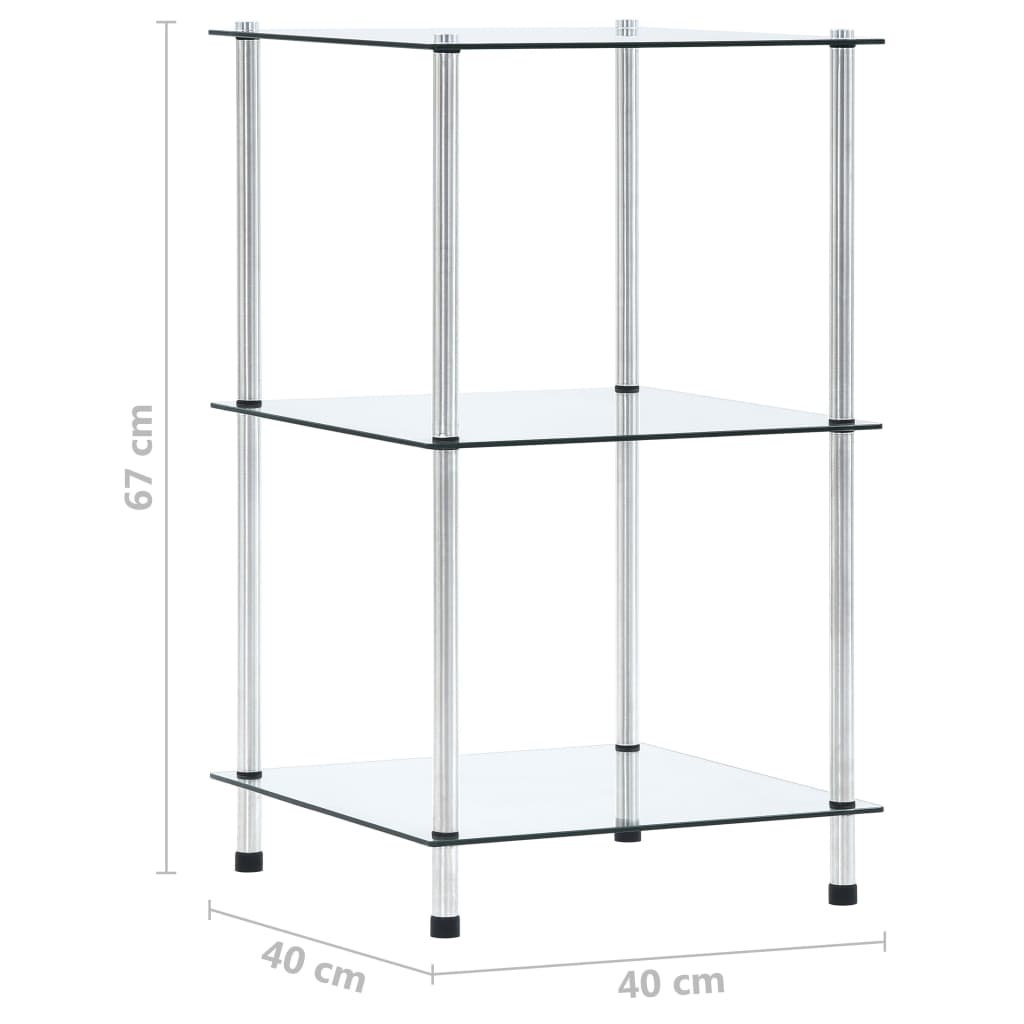 vidaXL 3-Tier Shelf Transparent 40x40x67 cm Tempered Glass