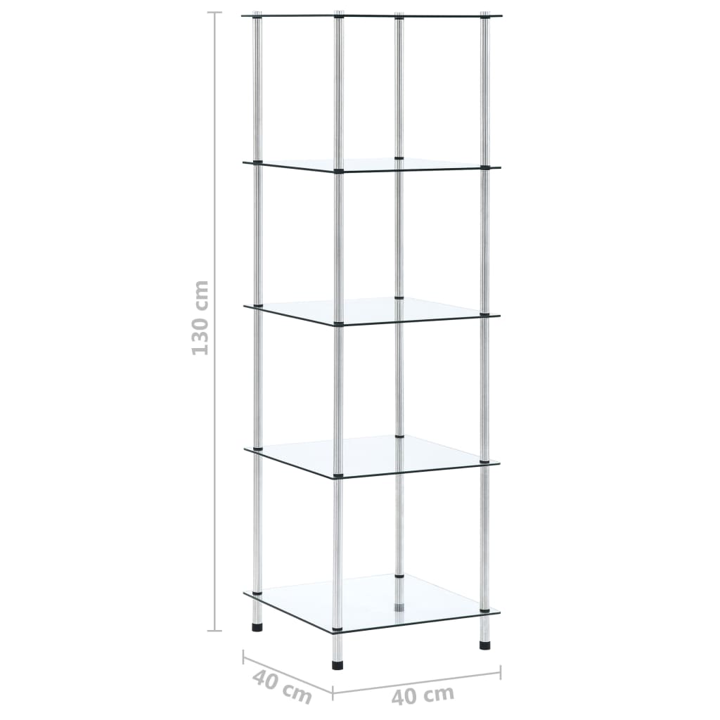 vidaXL 5-Tier Shelf Transparent 40x40x130 cm Tempered Glass