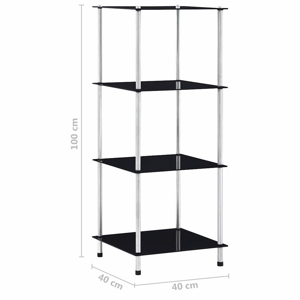 vidaXL Shelf | Black | Tempered glass, stainless steel frame | 40x40x100 cm