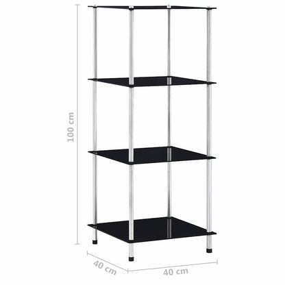 vidaXL Shelf | Black | Tempered glass, stainless steel frame | 40x40x100 cm