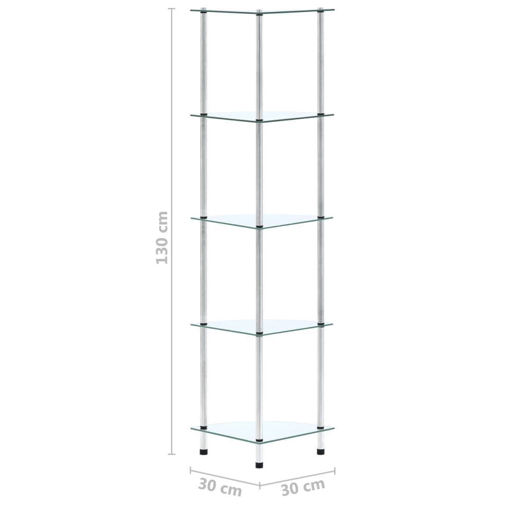 vidaXL 5-Tier Shelf Transparent 30x30x130 cm Tempered Glass