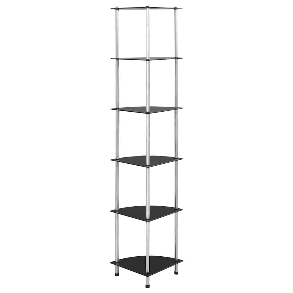 vidaXL 6-Tier Shelf Black 30x30x160 cm Tempered Glass