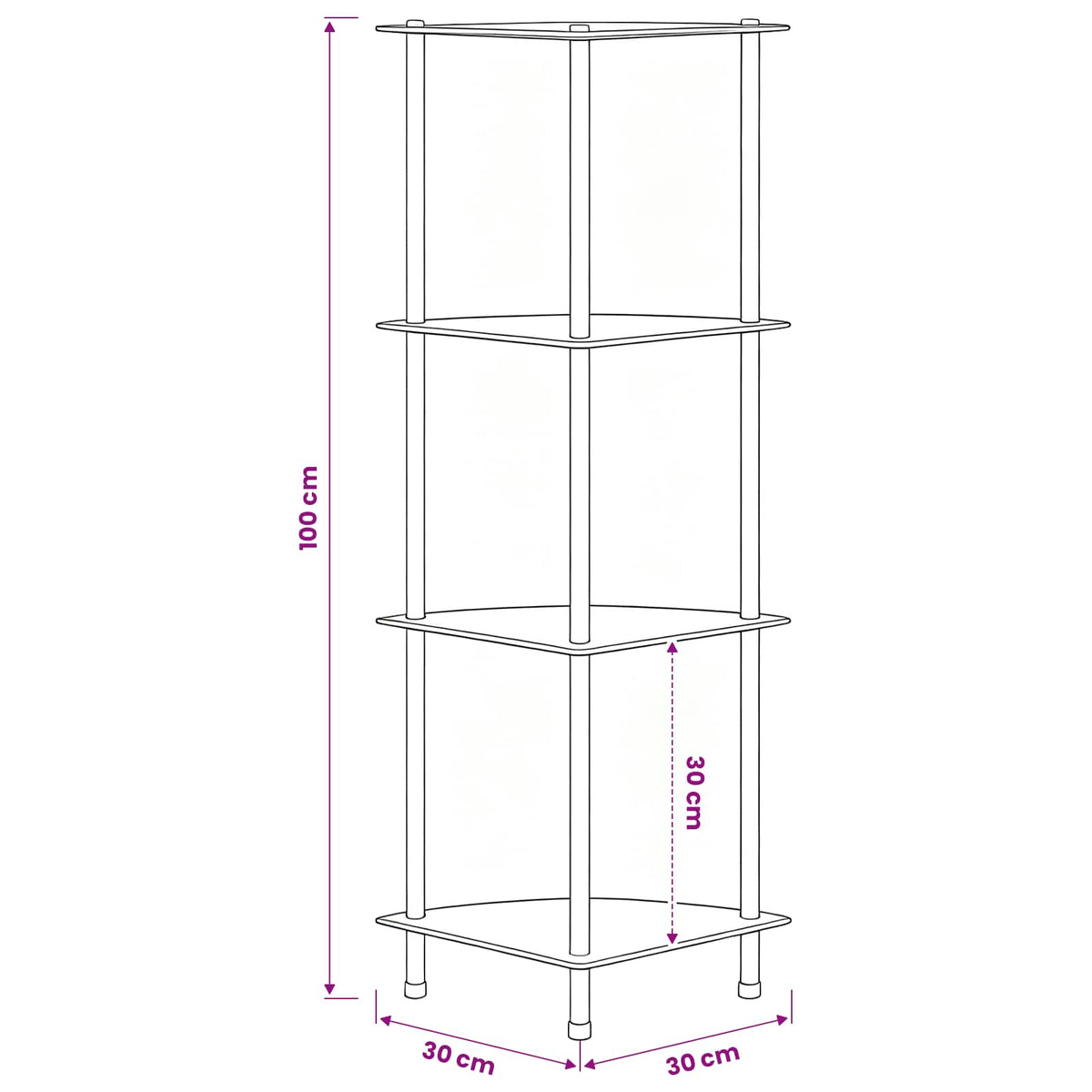 vidaXL 4-Tier Shelf Black 30x30x100 cm Tempered Glass