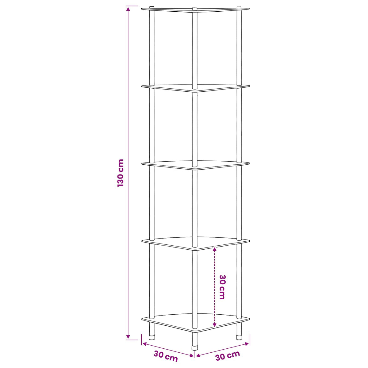 vidaXL 5-Tier Shelf Black 30x30x130 cm Tempered Glass